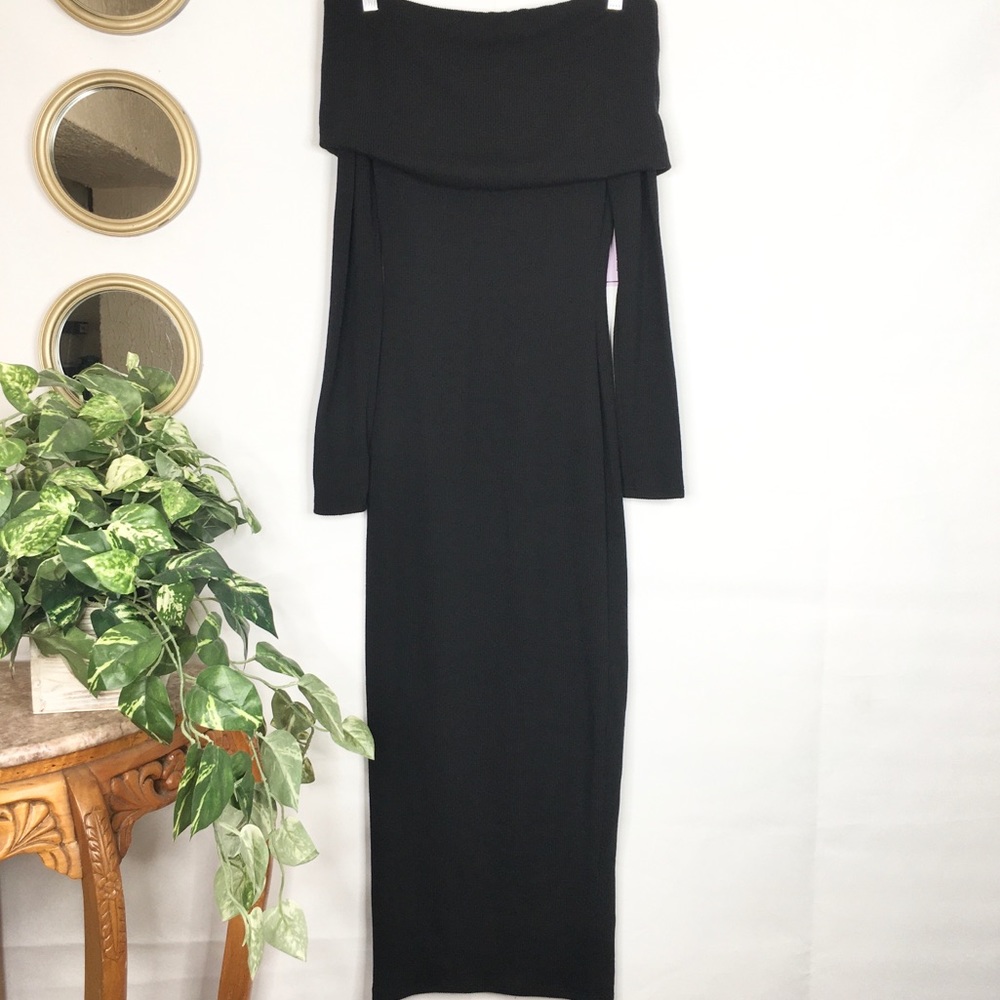 Off The Shoulder Ribbed Long Sleeve Bodycon Dress
